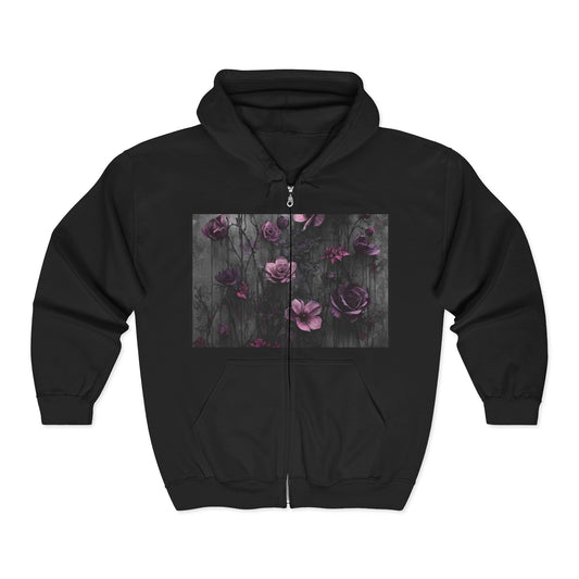 Floral Art Full Zip Hoodie, Cozy Zip-Up Sweatshirt, Great for Fall Fashion, Gift for Her, Perfect for Layering, Everyday Comfort
