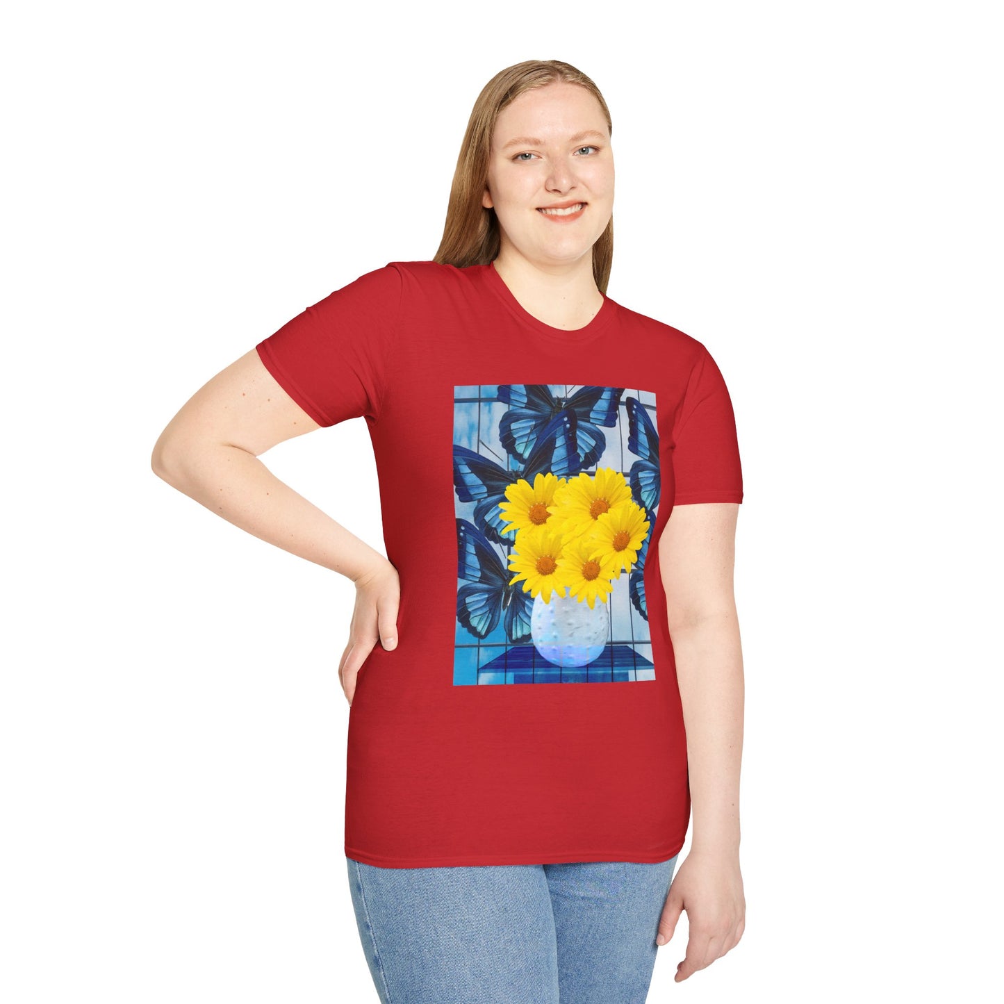Sunny Blooms Unisex Softstyle T-Shirt, Floral Graphic Tee, Gift for Her, Summer Vibes, Casual Wear, Nature Lover Gift