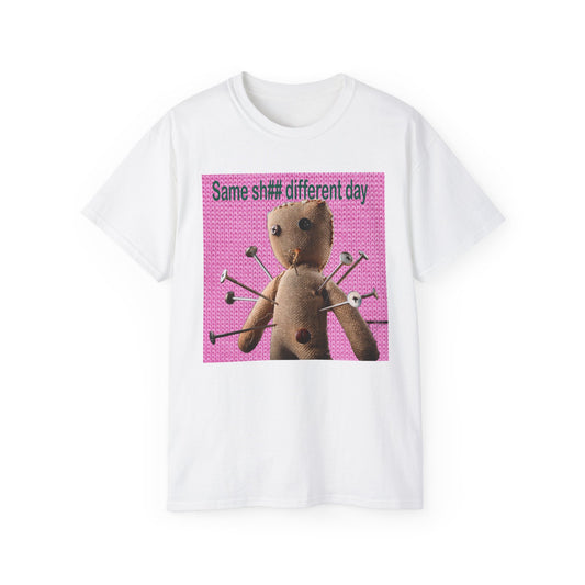 Voodoo Doll Humor Tee, Fun Statement T-Shirt for Everyday Wear, Gift for Friends, Casual Style, Quirky Graphic Shirt, Perfect for Parties