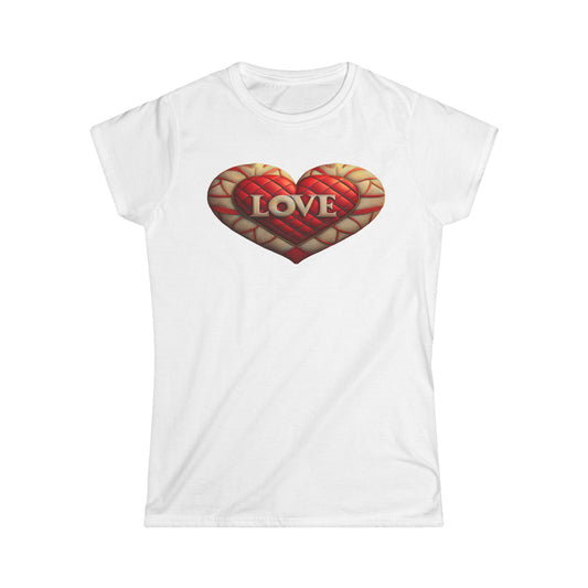 Women's Love Quilted Heart Tee — Red Quilted Heart "LOVE" Graphic Shirt