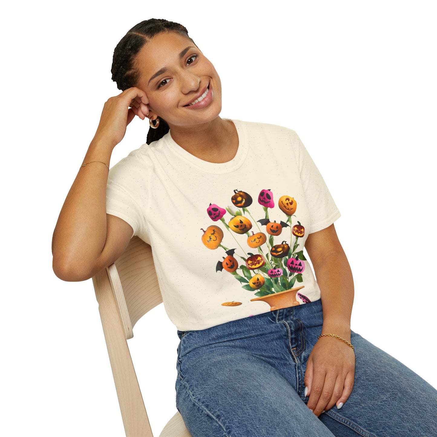 Halloween Pumpkin Bouquet T-Shirt, Cute Fall Tee, Unisex Graphic Shirt, Ideal for Halloween Parties, Seasonal Gift Idea