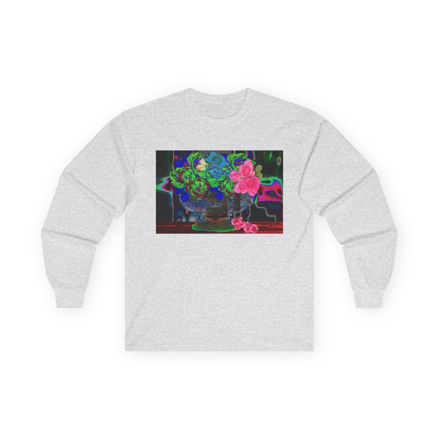 Vibrant Hybrid Floral Long Sleeve Tee, Artistic Apparel, Gift for Flower Lovers, Unique Graphic Tee, Colorful Fashion Statement, Perfect for Spring