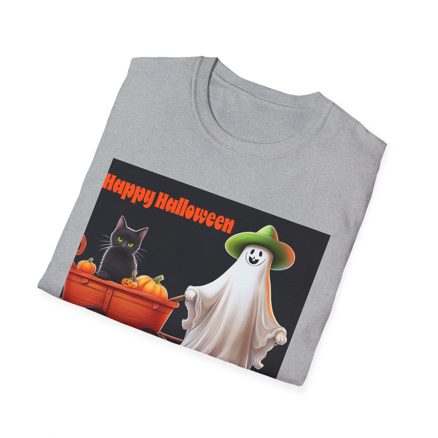 Halloween Ghost with wagon t-Shirt, trick or treating Funny Halloween Tee, Unisex Casual Shirt, Cute Halloween Costume, Spooky Holiday Apparel