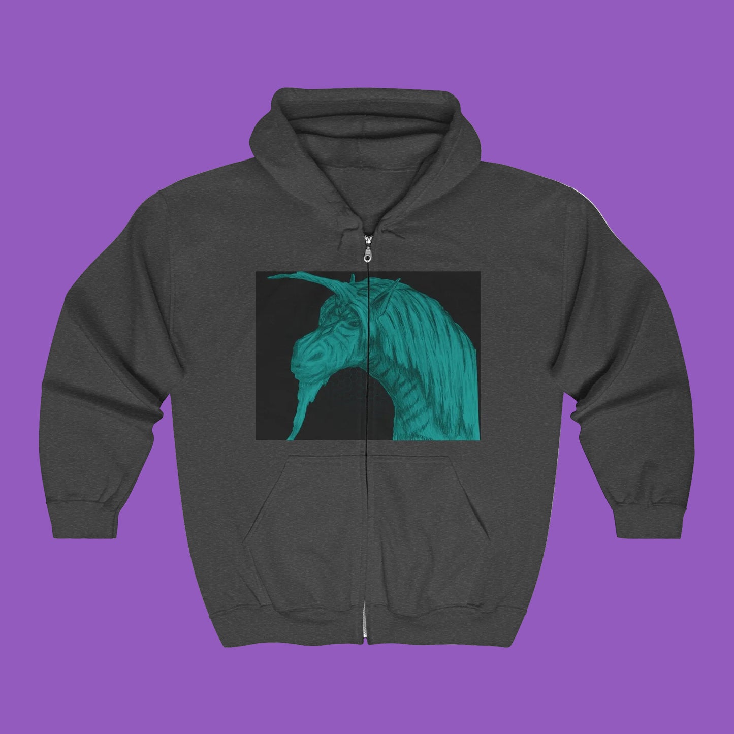 Green Unicorn Graphic Full Zip Hoodie for Animal Lovers