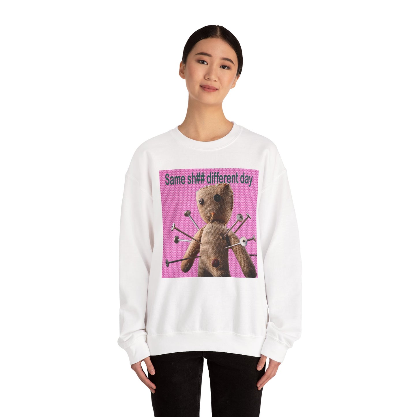Voodoo Doll Funny Graphic Crewneck Sweatshirt, Casual Everyday Wear, Perfect Gift for Friends & Family, Humor, Quirky Style, Unisex