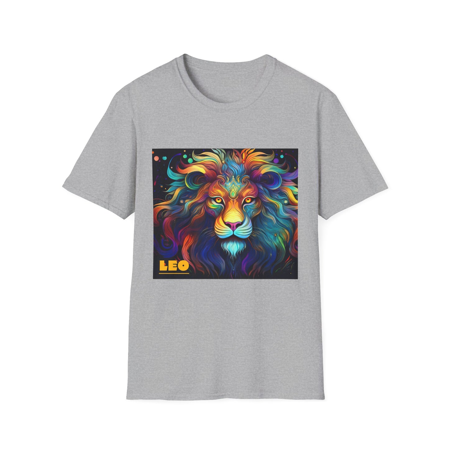 Colorful Leo Unisex Softstyle T-Shirt, Lion Graphic Tee for Animal Lovers, Astrology Shirt, Bold Art Wear, Gift for Leo Zodiac Fans