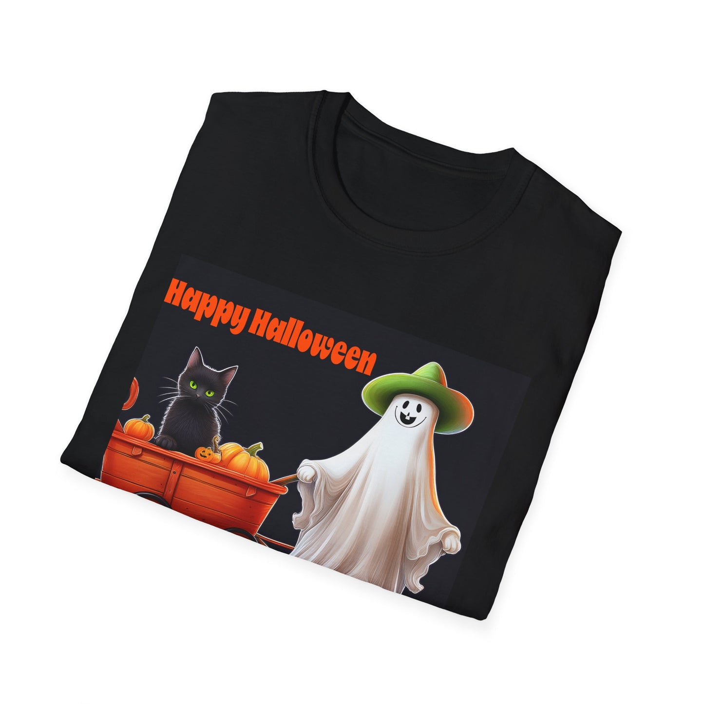 Halloween Ghost with wagon t-Shirt, trick or treating Funny Halloween Tee, Unisex Casual Shirt, Cute Halloween Costume, Spooky Holiday Apparel