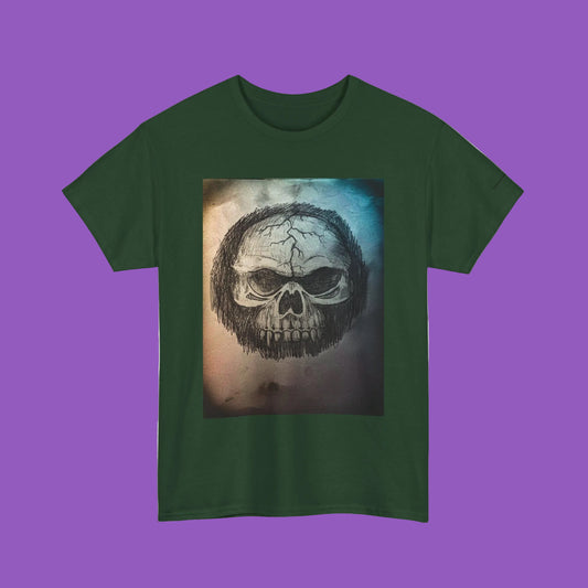 Skull Tee - Feathered Skull Hazy Border Design