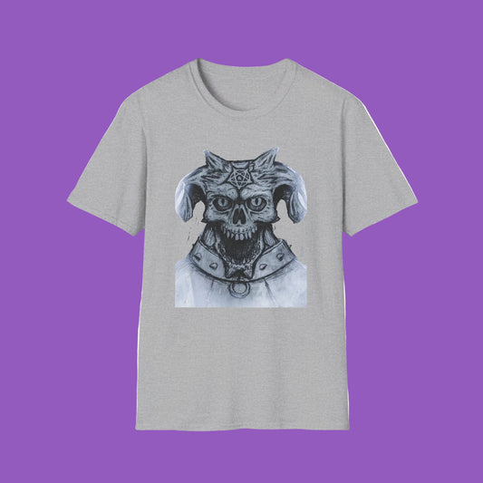 Edgy Graphic Tee: Unisex Softstyle T-Shirt with Skull Design, Art Lover Gift, Halloween Costume, Casual Wear, Unique Artwork Apparel
