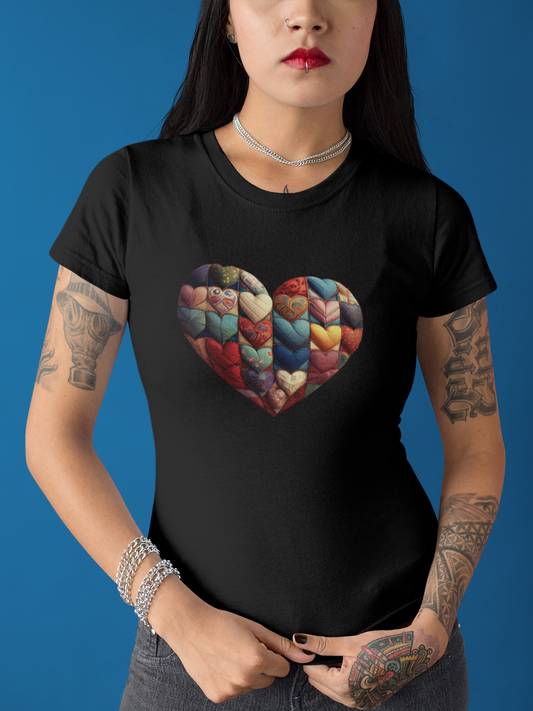 Heart of Yarn Tee — Colorful Knitted Heart Graphic