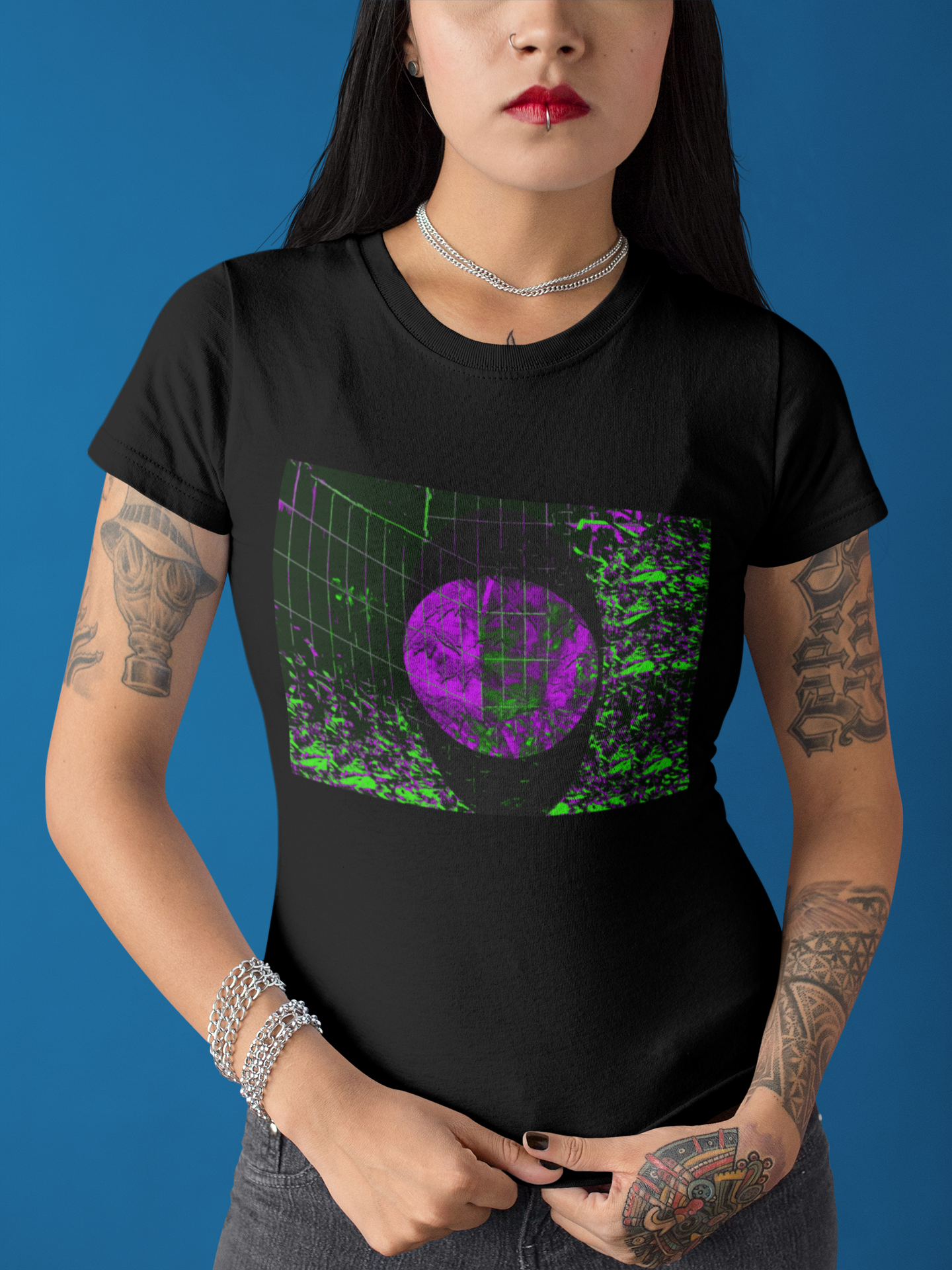 Vaporwave Moon Tee — Retro Purple Neon Moon Graphic Women’s T-Shirt