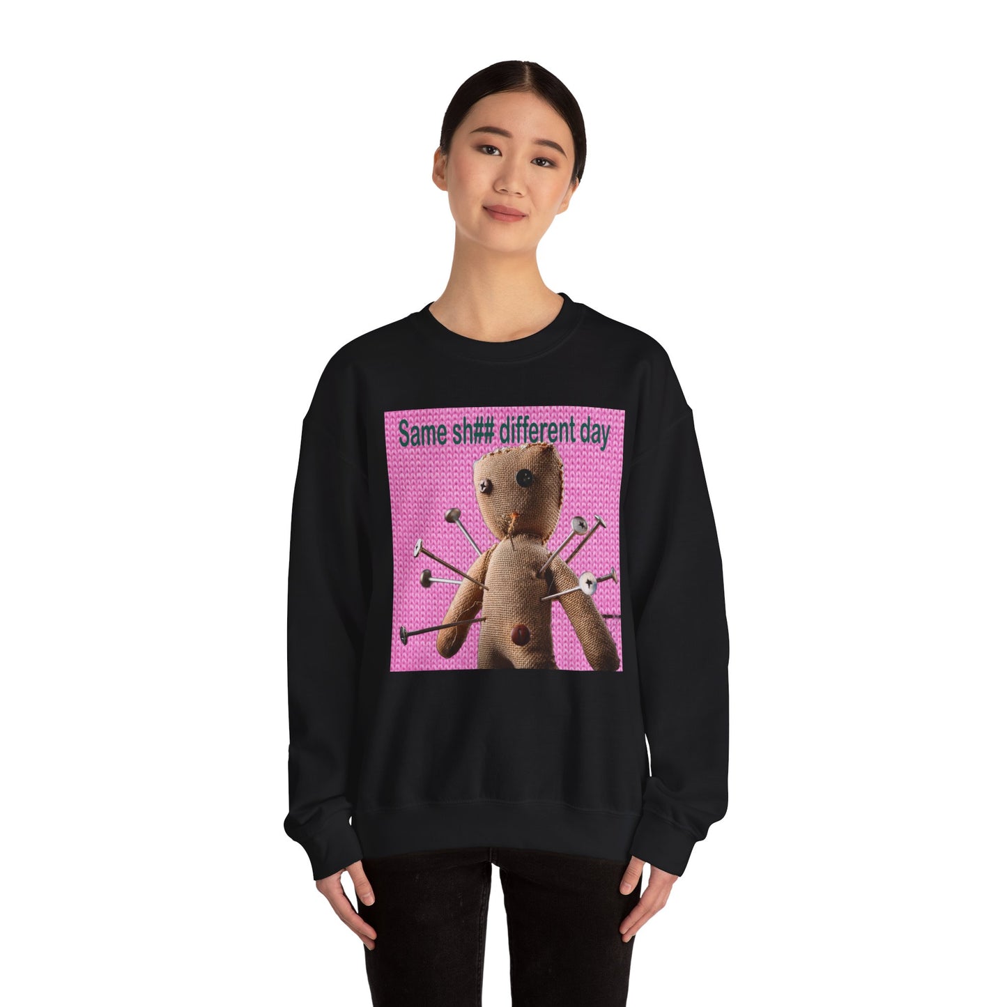Voodoo Doll Funny Graphic Crewneck Sweatshirt, Casual Everyday Wear, Perfect Gift for Friends & Family, Humor, Quirky Style, Unisex