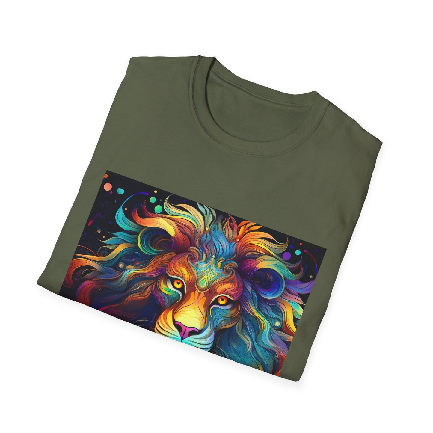 Colorful Leo Unisex Softstyle T-Shirt, Lion Graphic Tee for Animal Lovers, Astrology Shirt, Bold Art Wear, Gift for Leo Zodiac Fans