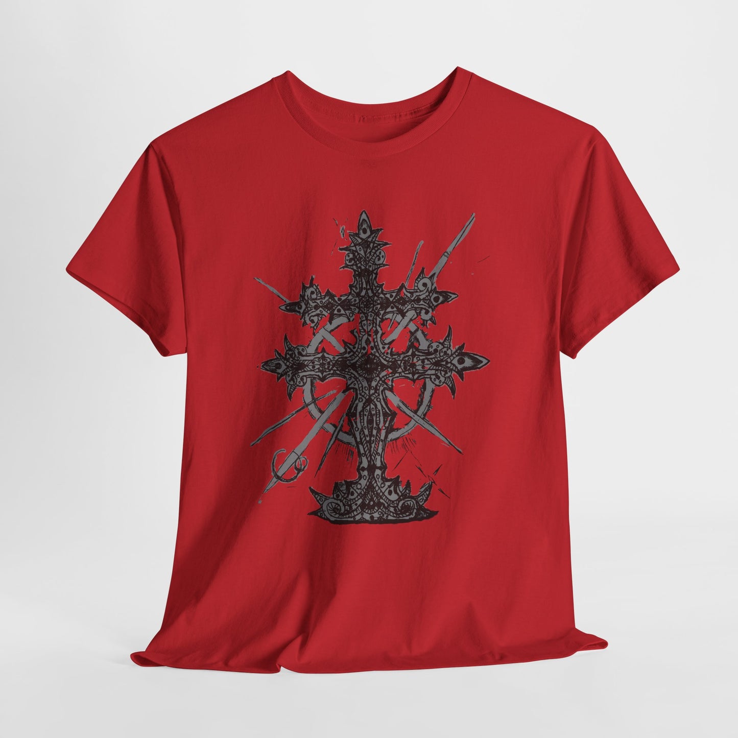 Gothic Cross Graphic T-Shirt — Dark Ornate Church Cross Tee