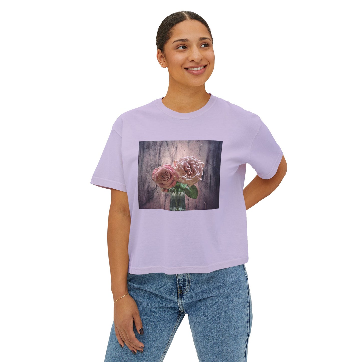 Floral Women's Boxy Tee, Casual Top, Gift for Her, Summer Style, Vintage Bloom Graphic Tee, Everyday Wear