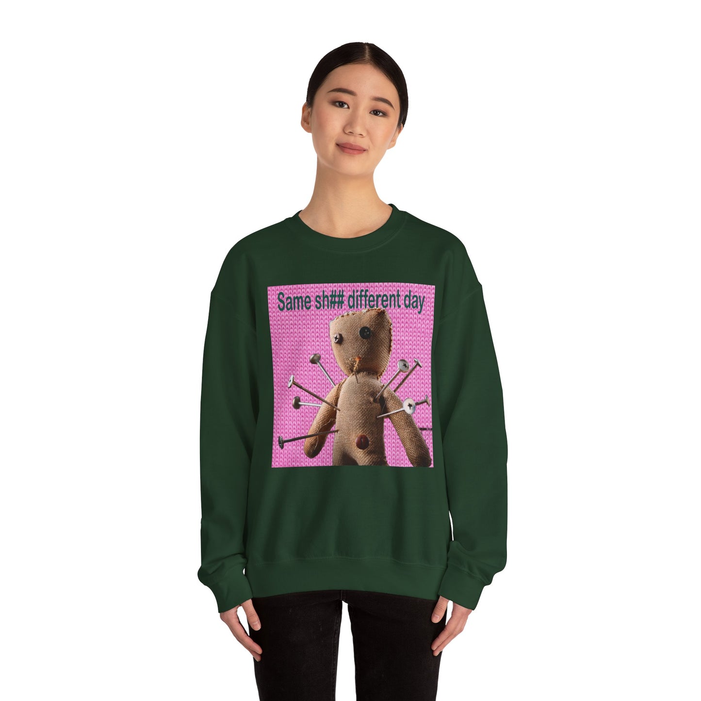 Voodoo Doll Funny Graphic Crewneck Sweatshirt, Casual Everyday Wear, Perfect Gift for Friends & Family, Humor, Quirky Style, Unisex