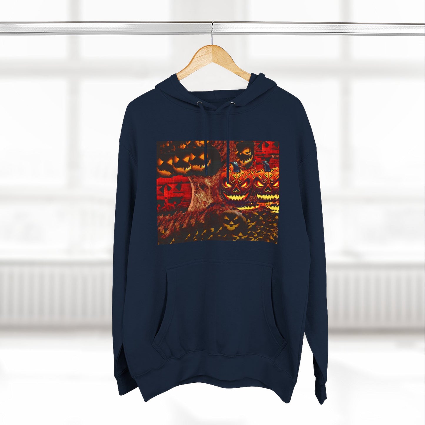 Halloween Distorted Pumpkin Three-Panel Fleece Hoodie