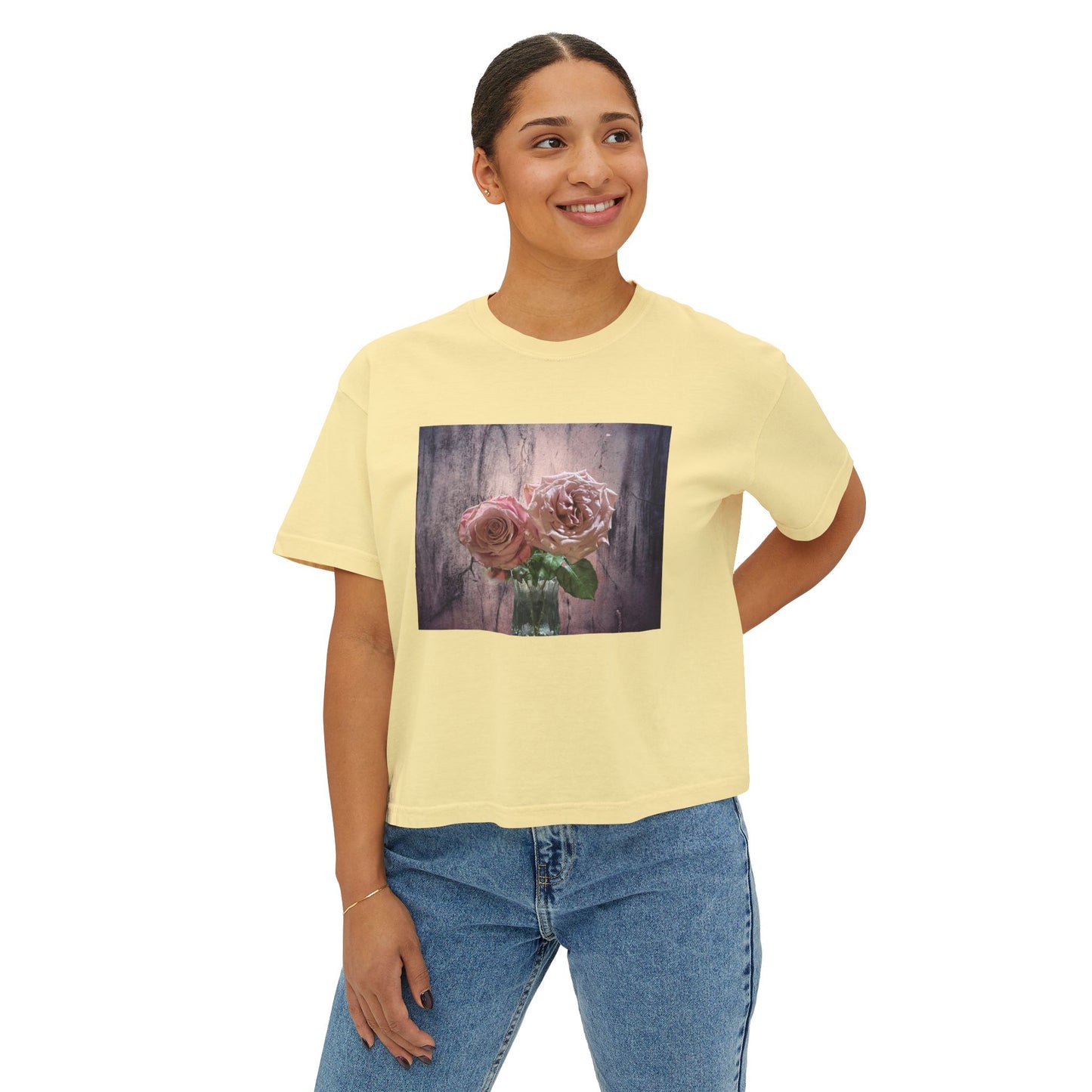 Floral Women's Boxy Tee, Casual Top, Gift for Her, Summer Style, Vintage Bloom Graphic Tee, Everyday Wear