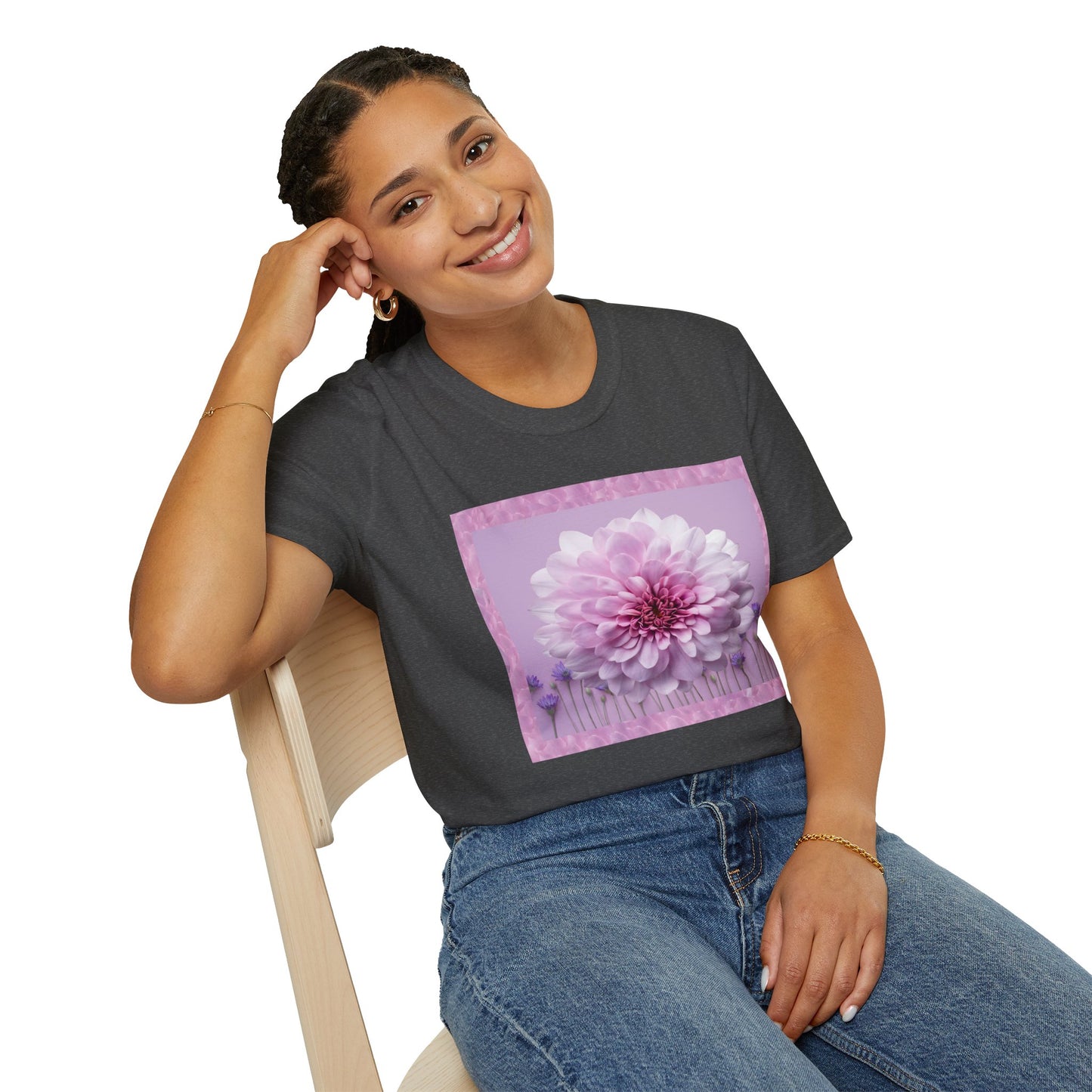 Pink Floral Art Unisex T-Shirt, Softstyle Tee, Summer Fashion, Gift for Her, Floral Shirt, Casual Wear