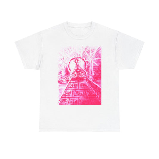 Pink Pyramid Eye Vibrant Artistic Unisex Heavy Cotton Tee | Creative Graphic Tee for Art Lovers, Casual Wear, Gifts, Festival Apparel, Statement Shirt