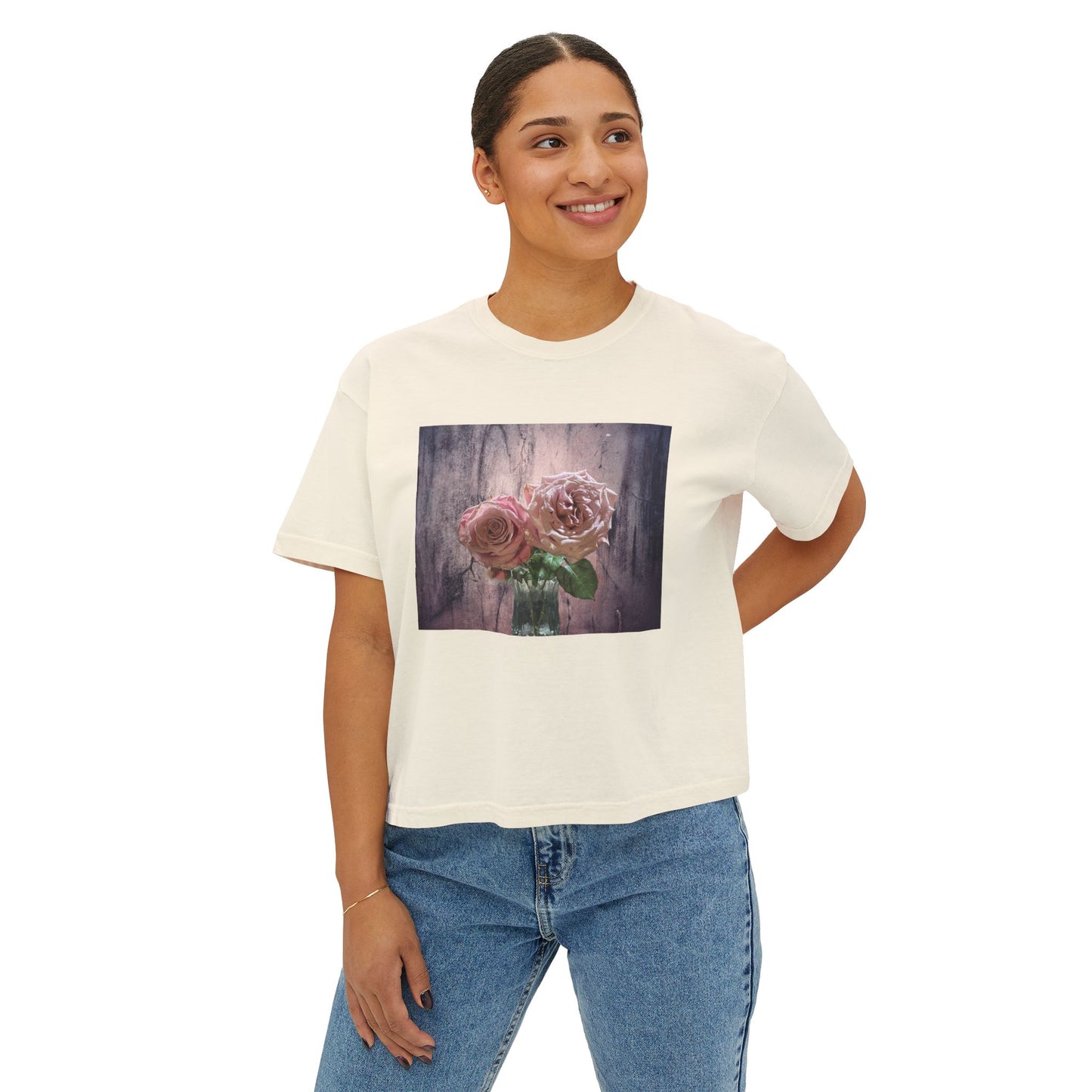 Floral Women's Boxy Tee, Casual Top, Gift for Her, Summer Style, Vintage Bloom Graphic Tee, Everyday Wear