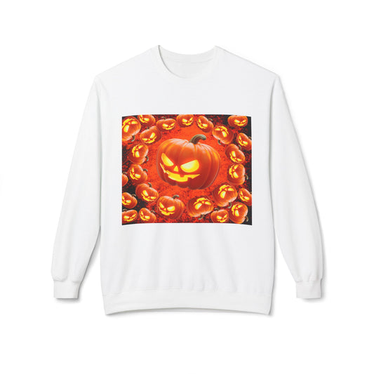 Halloween Pumpkin Planet Crewneck Sweatshirt, Cozy Unisex Fleece, Fall Fashion, Spooky Vibes, Seasonal Sweatshirt, Perfect for Autumn