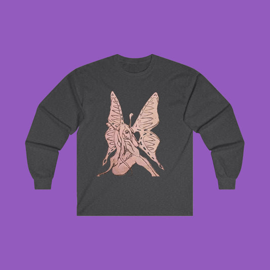 Butterfly Fairy Long Sleeve Tee — Ethereal Pink Graphic Shirt