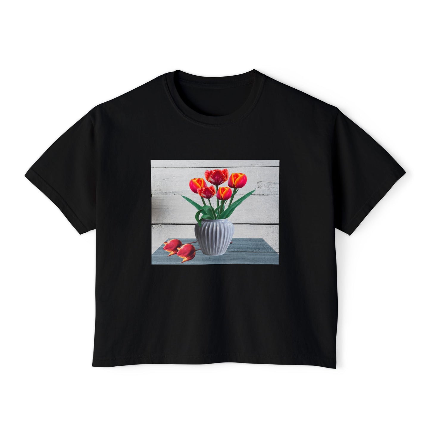 Floral Country Tulips Women's Boxy Tee - Cute Spring Top, Casual Wear, Gift for Her, Garden Lovers, Everyday Style