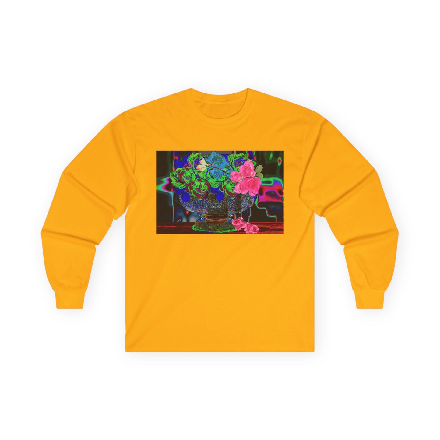 Vibrant Hybrid Floral Long Sleeve Tee, Artistic Apparel, Gift for Flower Lovers, Unique Graphic Tee, Colorful Fashion Statement, Perfect for Spring