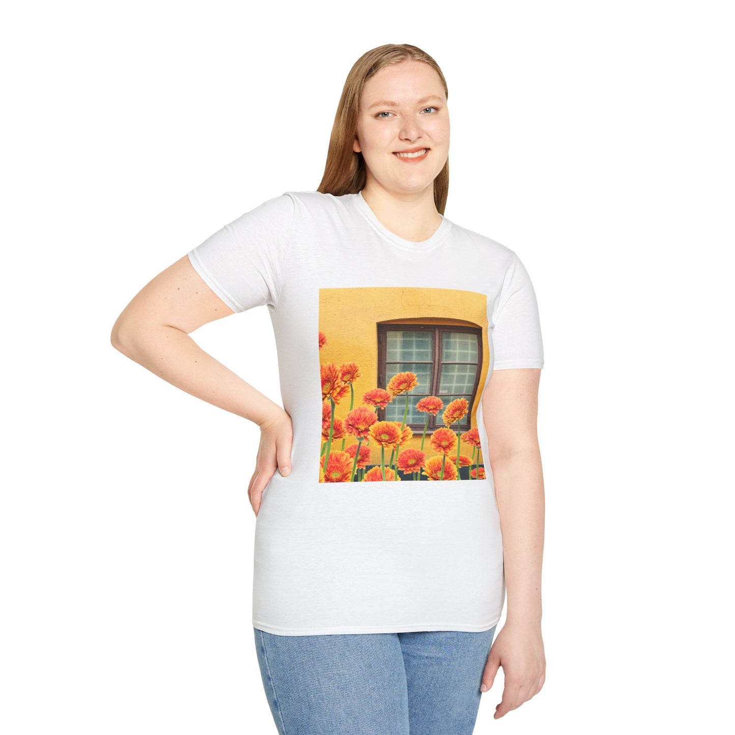 Vibrant Flower Catalina Window Tee - Unisex Softstyle T-Shirt, Floral Graphic Shirt, Spring Fashion, Gift Idea, Art Lover's Top, Summer Outfit