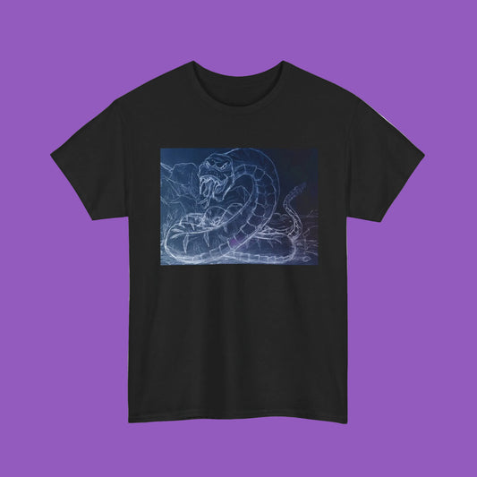 Mystic Coiled Snake Graphic Tee — Blue Neon Serpent Art