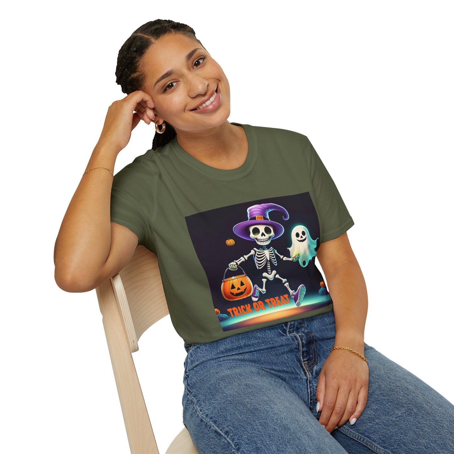 Halloween Skeleton Unisex T-Shirt, Trick or Treat Tee, Spooky Season Apparel, Ghost Theme Shirt, Halloween Costume Top