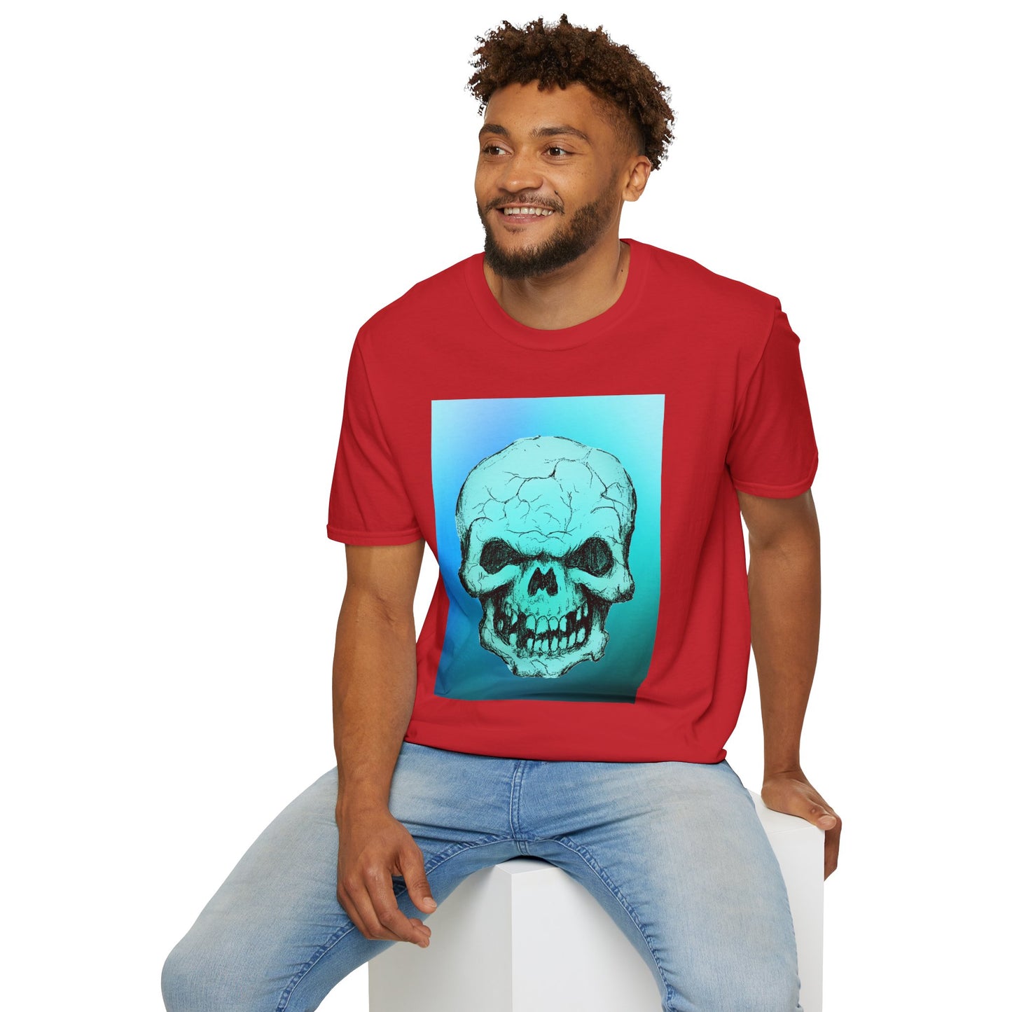 Skull Graphic Bright Colored Unisex Softstyle T-Shirt, Edgy Tee, Casual Wear, Festival Apparel, Gift for Horror Fans, Halloween Clothing