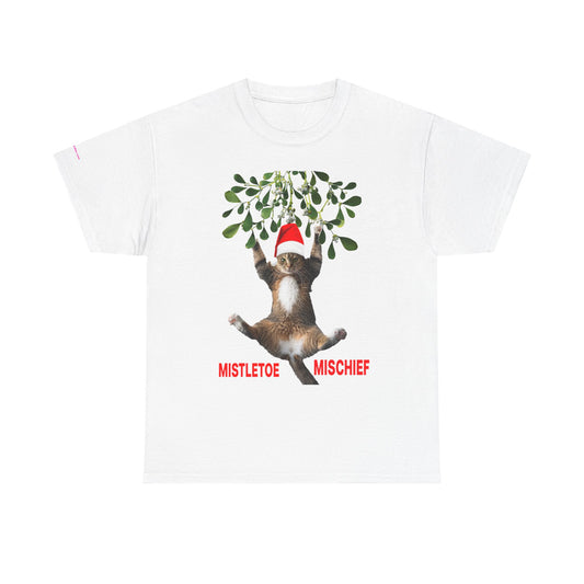 Christmas Cat & Mistletoe Tee — "Mistletoe Mischief" Holiday T-Shirt