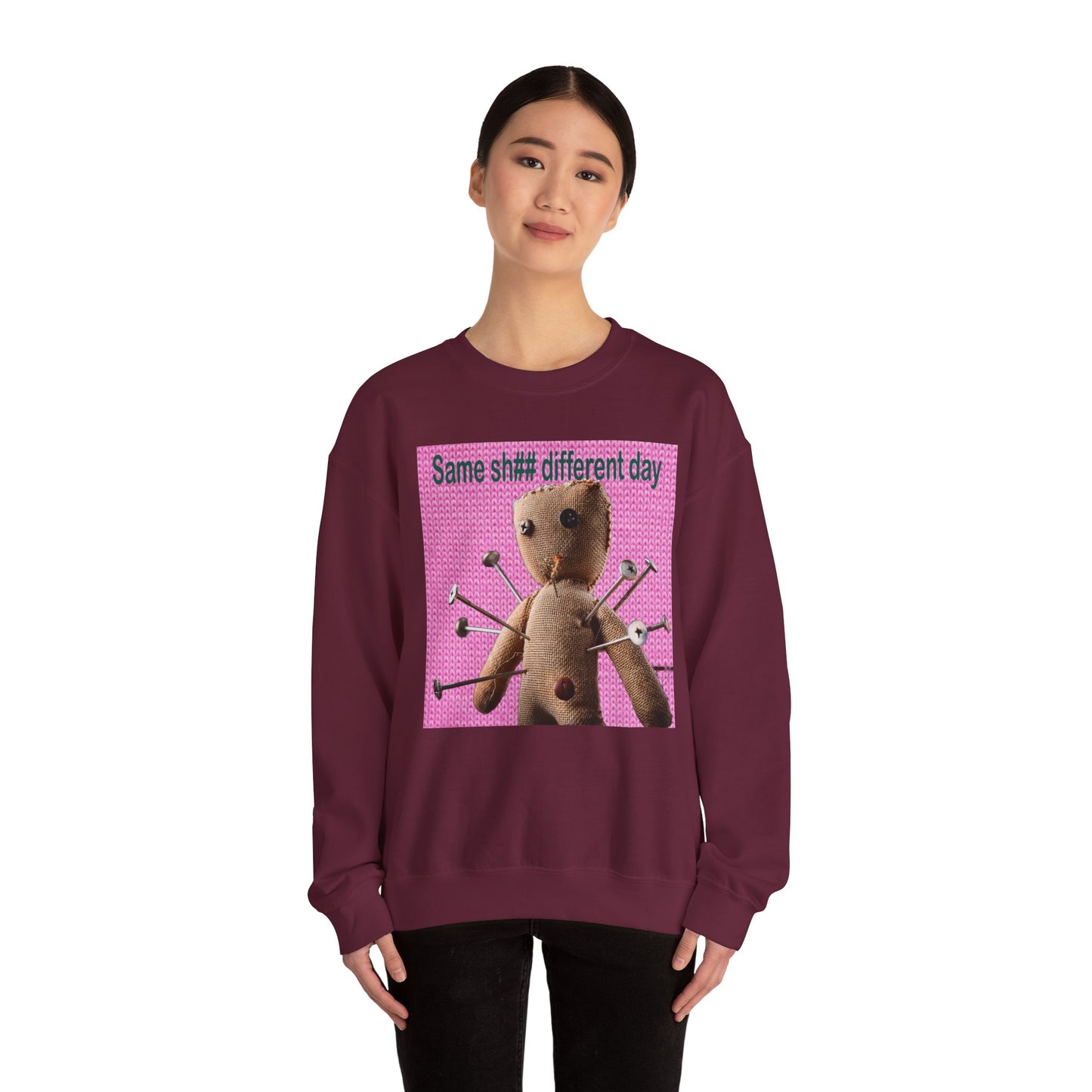 Voodoo Doll Funny Graphic Crewneck Sweatshirt, Casual Everyday Wear, Perfect Gift for Friends & Family, Humor, Quirky Style, Unisex