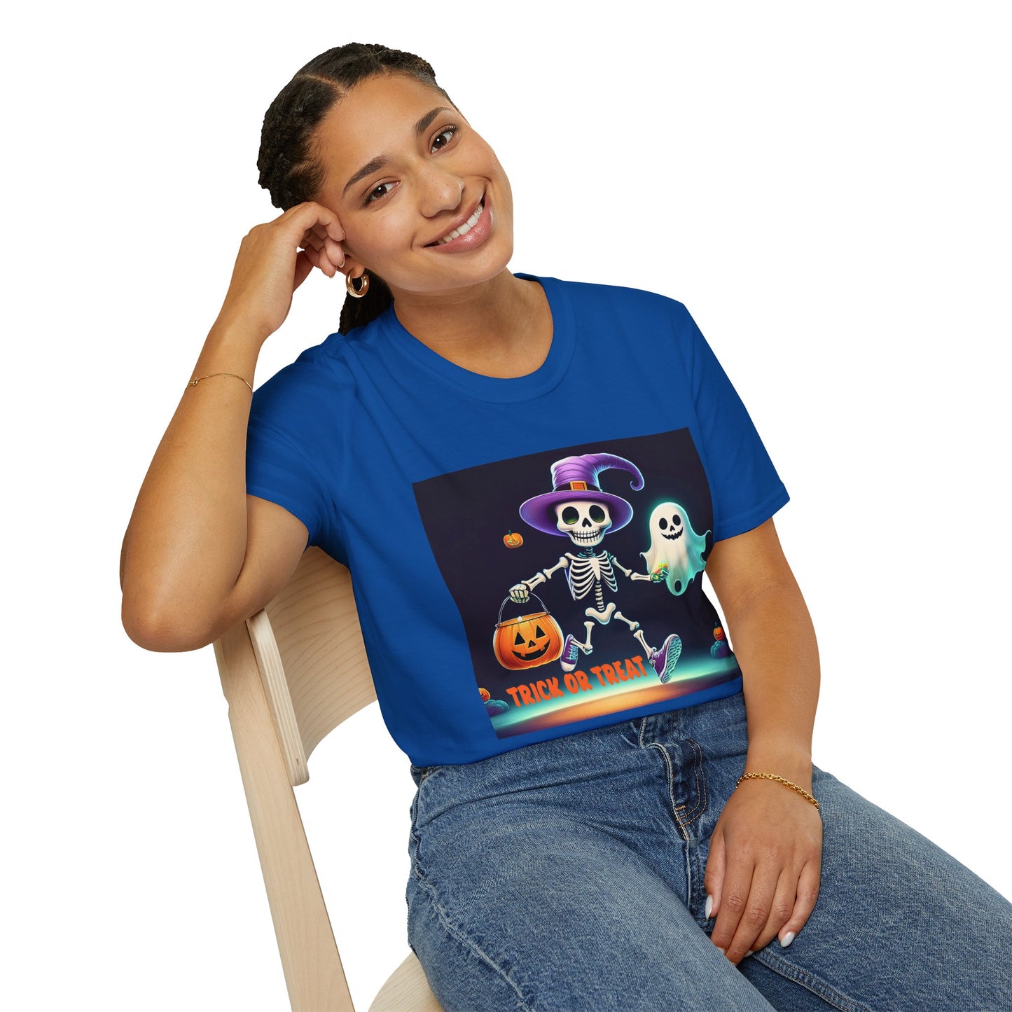 Halloween Skeleton Unisex T-Shirt, Trick or Treat Tee, Spooky Season Apparel, Ghost Theme Shirt, Halloween Costume Top