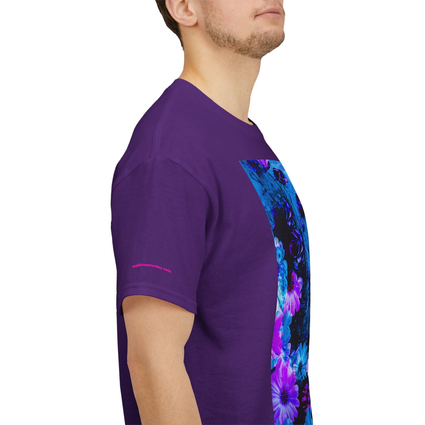 Fluorescent Floral Tee — Neon Blue & Purple Garden T-Shirt