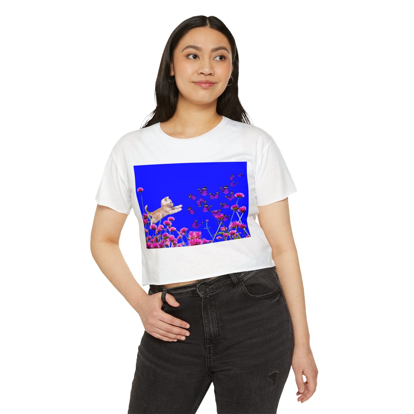 KITTY PLAYS WITH BUTTERFLIES Festival Crop Top