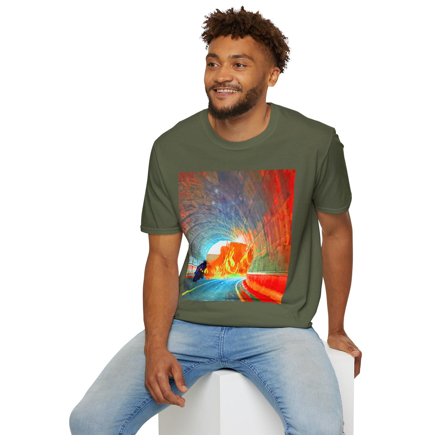 Vibrant Adventure motorcycle T-Shirt | Unisex Softstyle Tee, Casual Streetwear, Trendy Graphic Top, Unique Gift for Travelers, Colorful Artwork Shirt
