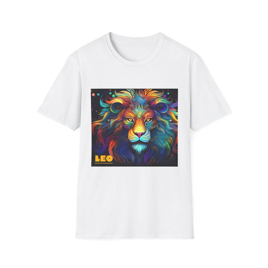 Colorful Leo Unisex Softstyle T-Shirt, Lion Graphic Tee for Animal Lovers, Astrology Shirt, Bold Art Wear, Gift for Leo Zodiac Fans