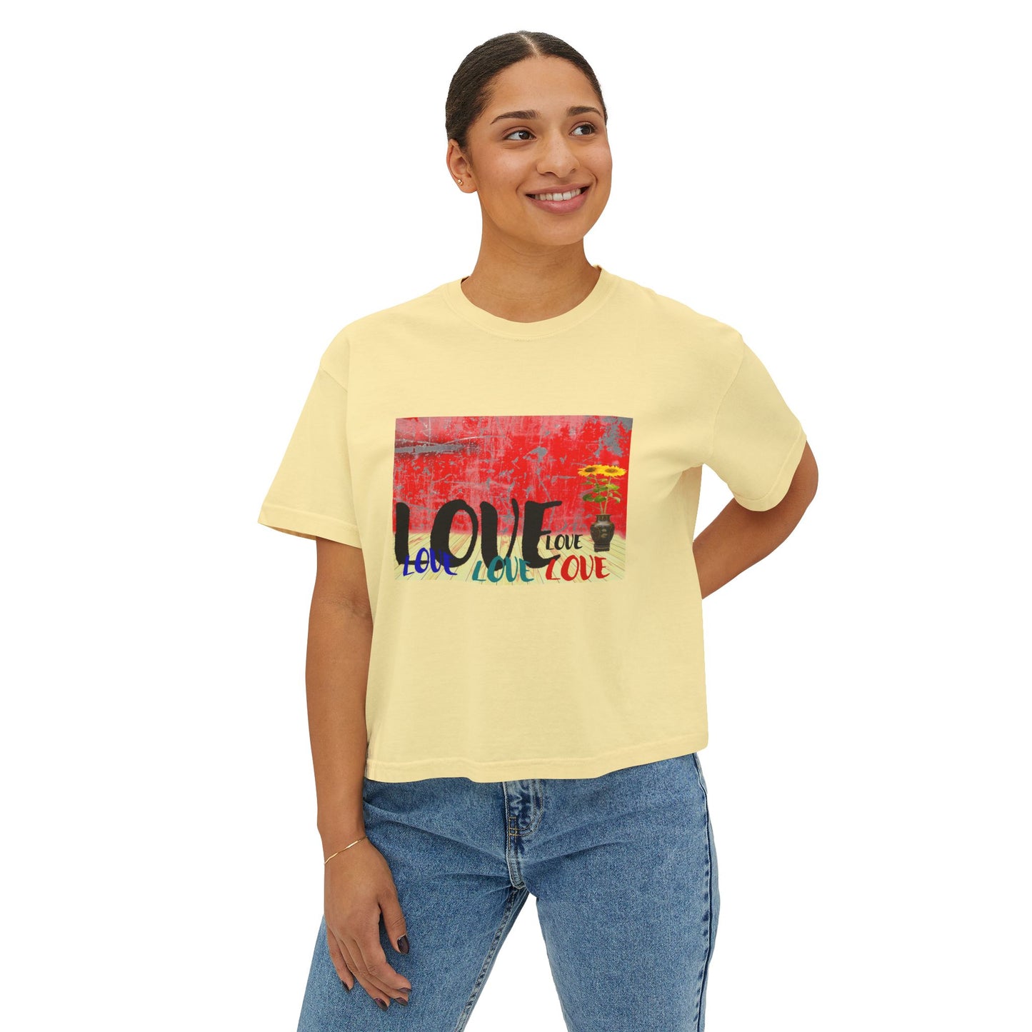 Colorful Love Boxy Tee, Women's Love T-Shirt, Casual Everyday Wear, Gift for Her, Summer Fashion Piece