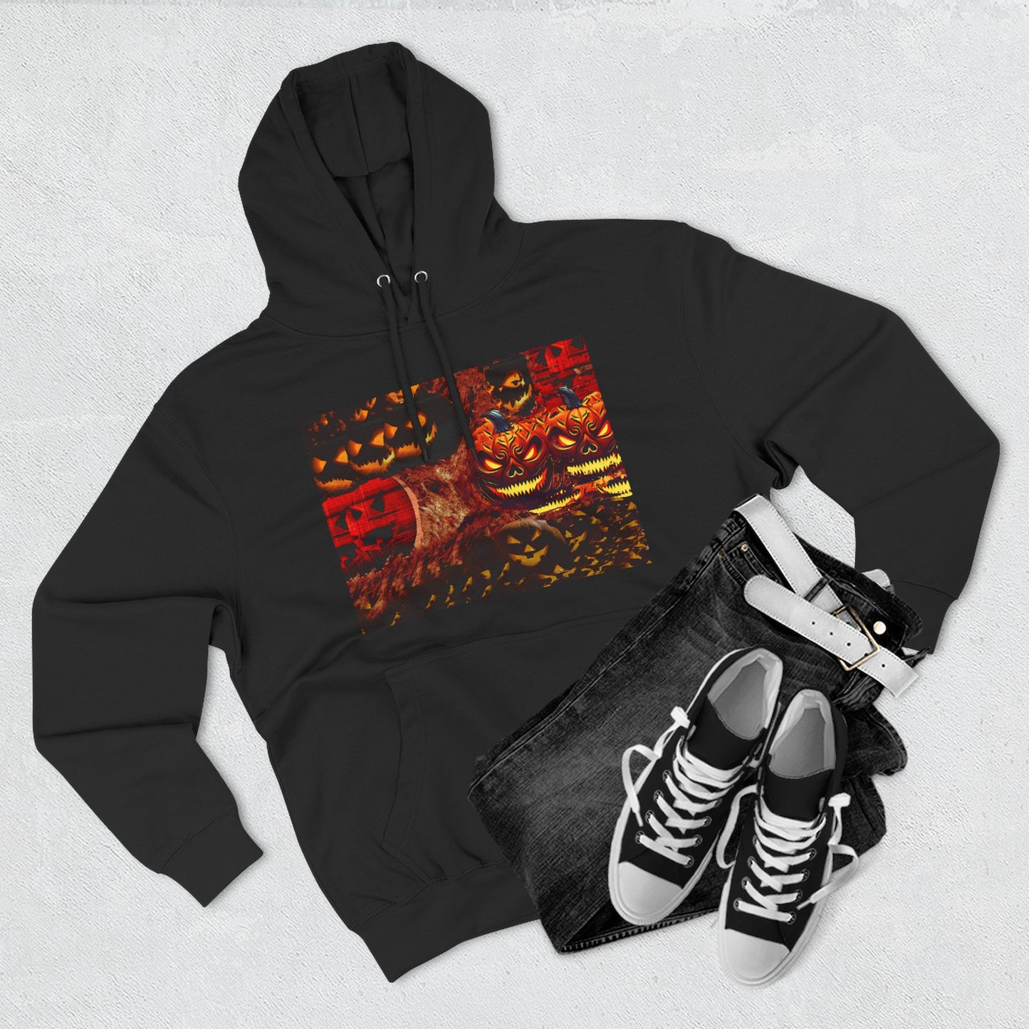 Halloween Distorted Pumpkin Three-Panel Fleece Hoodie
