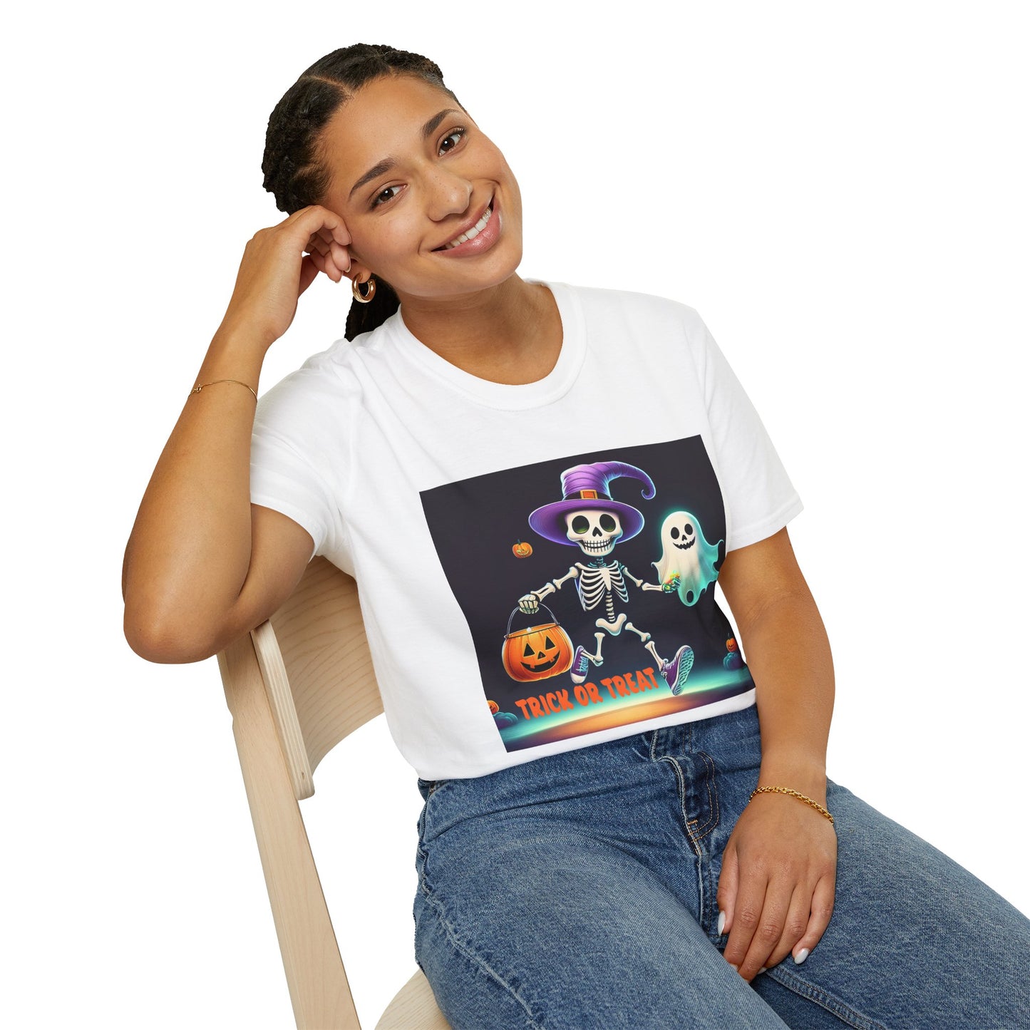 Halloween Skeleton Unisex T-Shirt, Trick or Treat Tee, Spooky Season Apparel, Ghost Theme Shirt, Halloween Costume Top