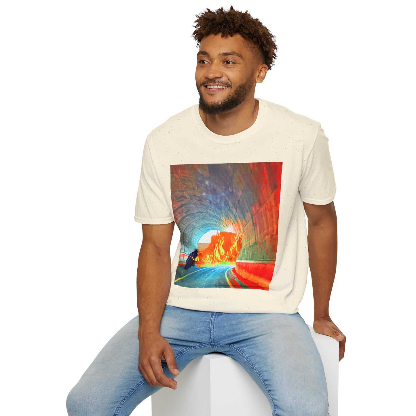 Vibrant Adventure motorcycle T-Shirt | Unisex Softstyle Tee, Casual Streetwear, Trendy Graphic Top, Unique Gift for Travelers, Colorful Artwork Shirt