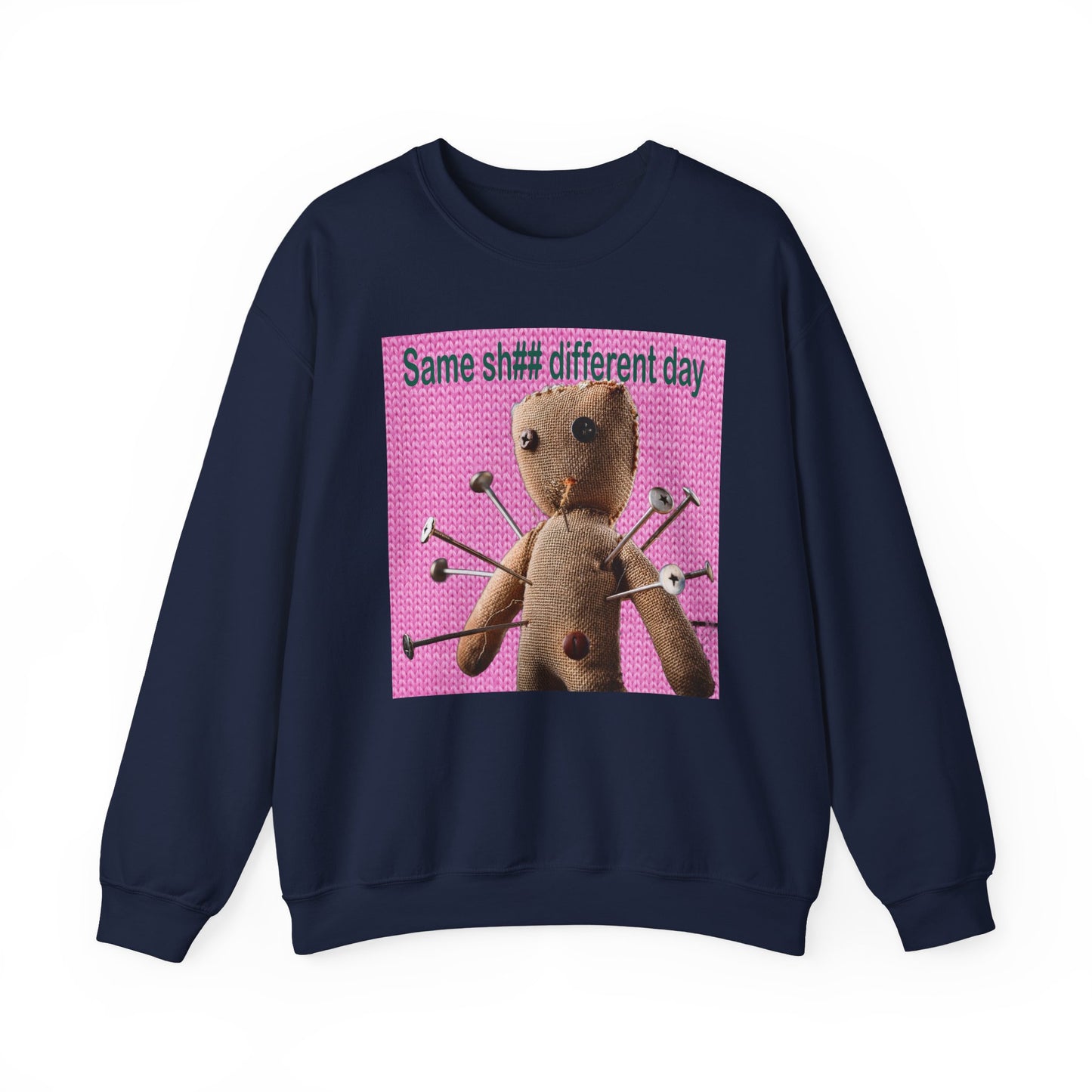 Voodoo Doll Funny Graphic Crewneck Sweatshirt, Casual Everyday Wear, Perfect Gift for Friends & Family, Humor, Quirky Style, Unisex