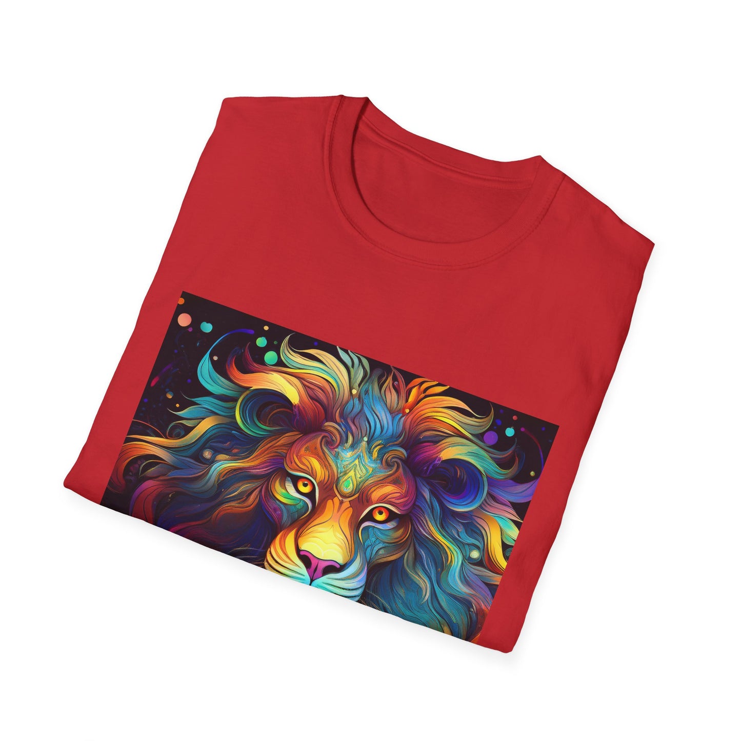 Colorful Leo Unisex Softstyle T-Shirt, Lion Graphic Tee for Animal Lovers, Astrology Shirt, Bold Art Wear, Gift for Leo Zodiac Fans