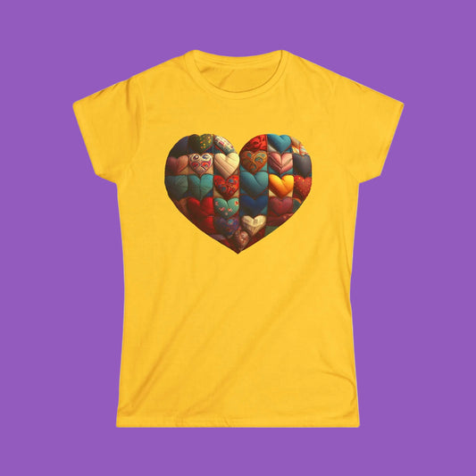 Heart Patchwork Tee — Colorful Quilted Heart Graphic Shirt