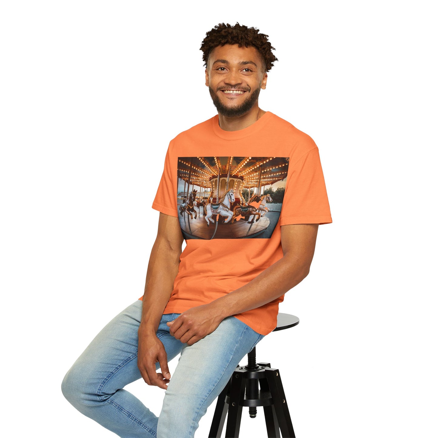 Vintage Full Carousel Horse Design Garment-Dyed T-shirt