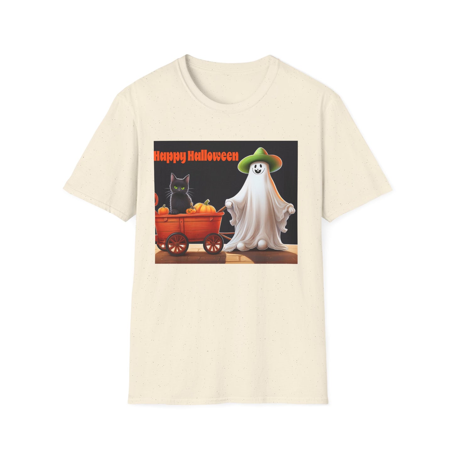Halloween Ghost with wagon t-Shirt, trick or treating Funny Halloween Tee, Unisex Casual Shirt, Cute Halloween Costume, Spooky Holiday Apparel