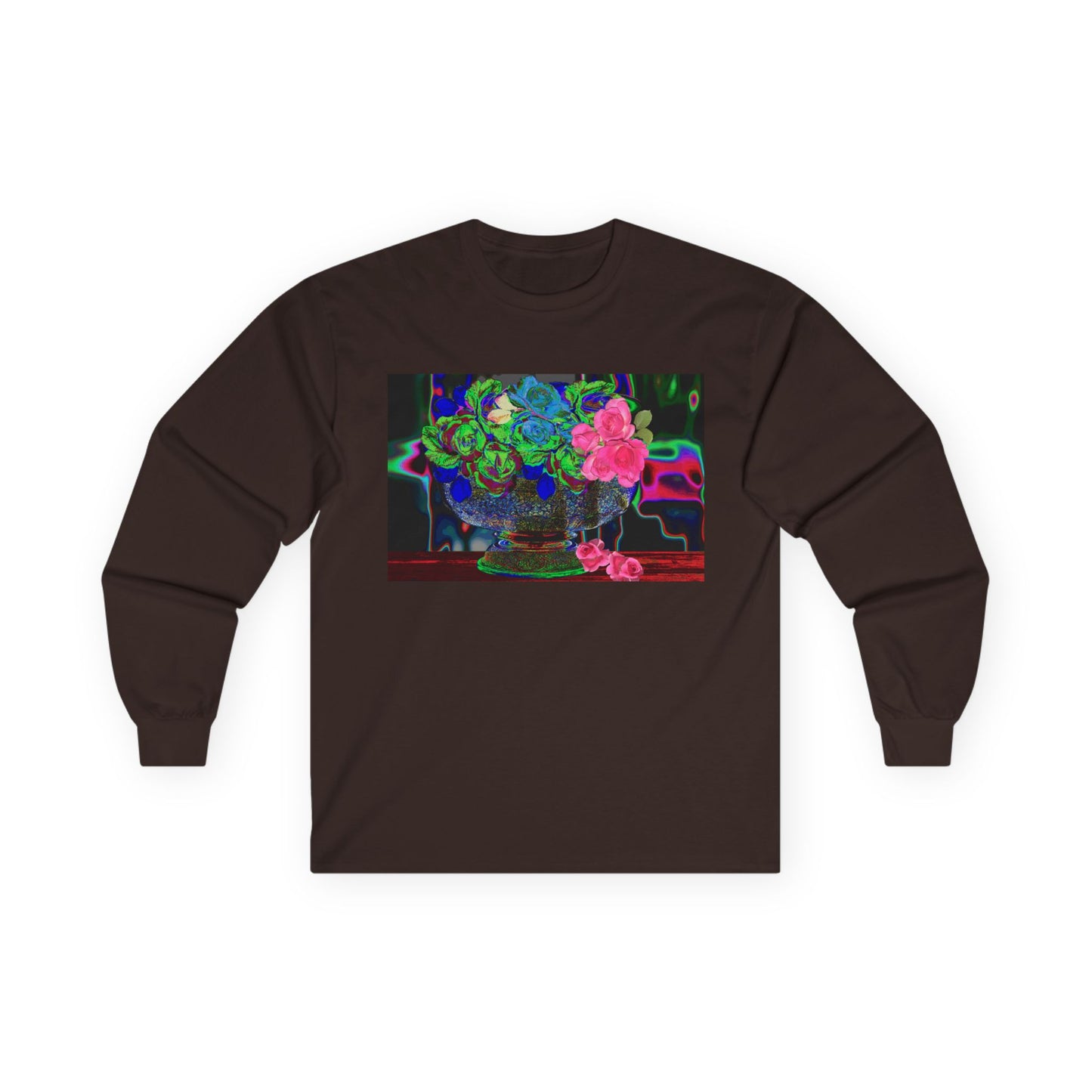Vibrant Hybrid Floral Long Sleeve Tee, Artistic Apparel, Gift for Flower Lovers, Unique Graphic Tee, Colorful Fashion Statement, Perfect for Spring